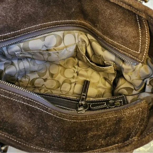COACH BROWN SUEDE & LEATHER SHOULDER BAG - Picture 3 of 7